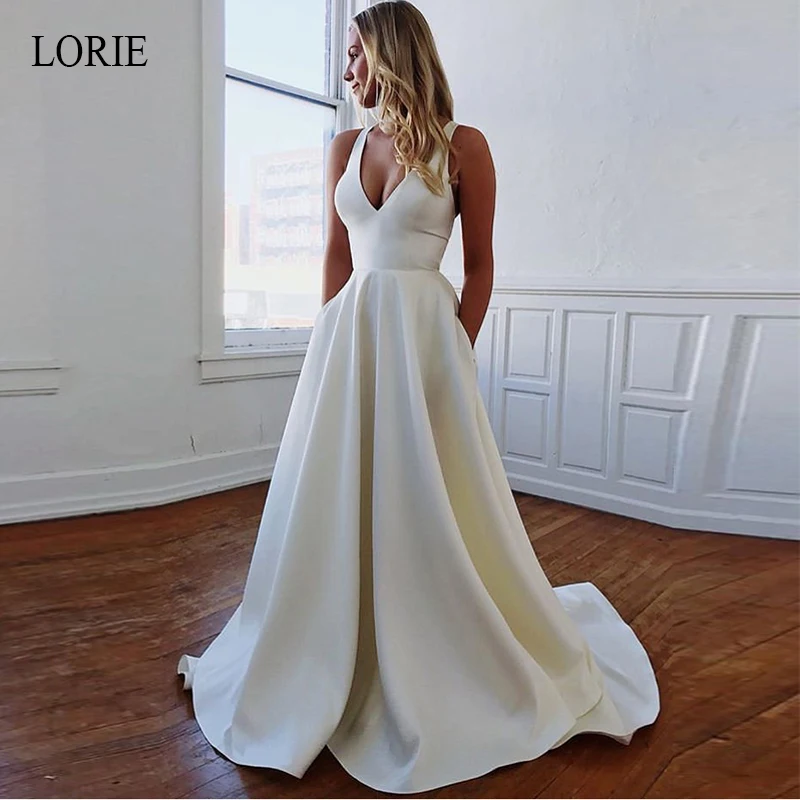 LORIE A Line Свадебные платья 2019 элегантные прозрачные аппликации бисером без рукавов