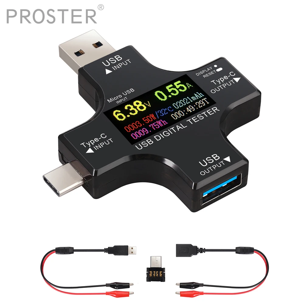 Цифровой мультиметр Proster 2 в 1 USB тестер с цветным экраном и ЖК дисплеем детектор