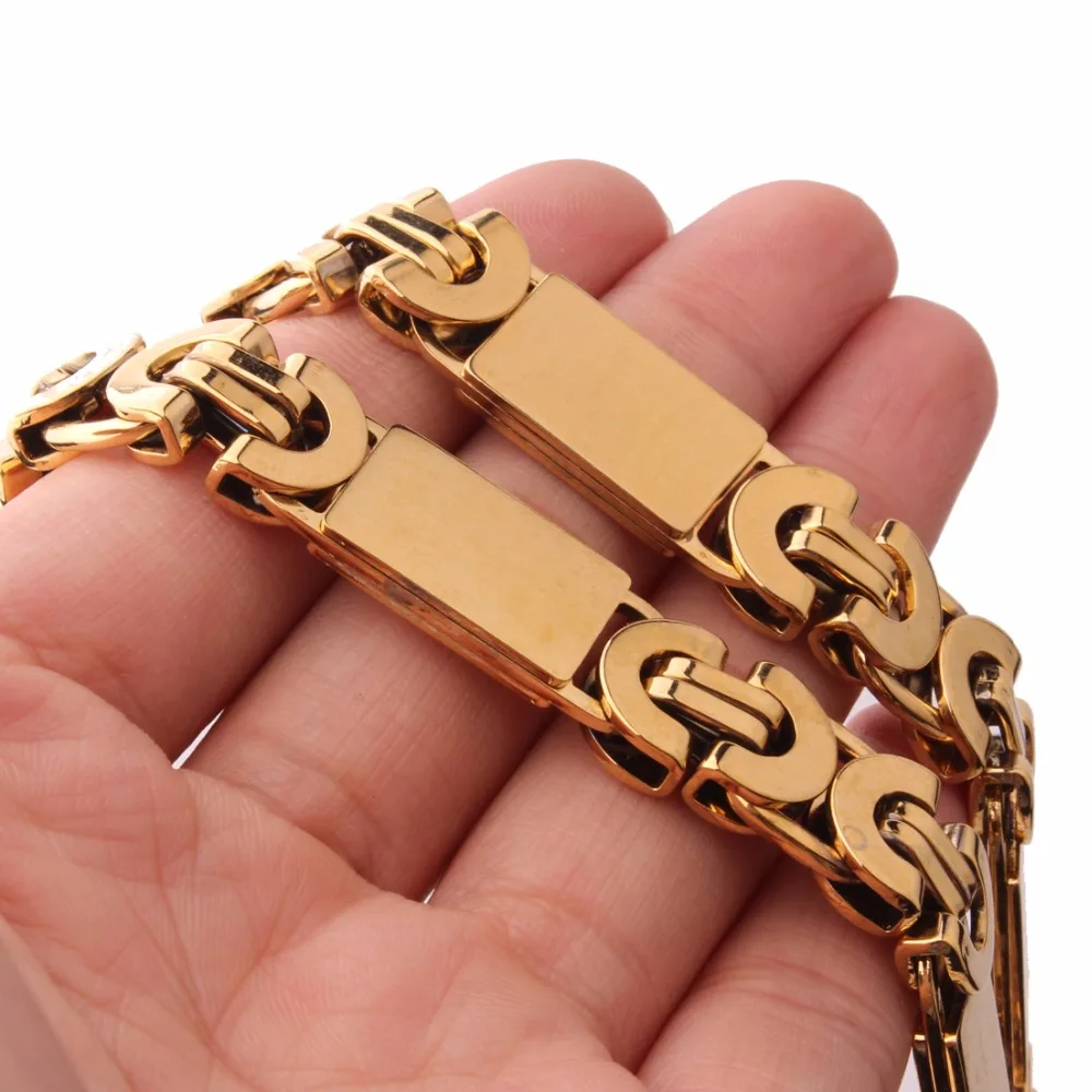 Мужская и женская цепочка из нержавеющей стали 6/8/11 мм Золотая плоская