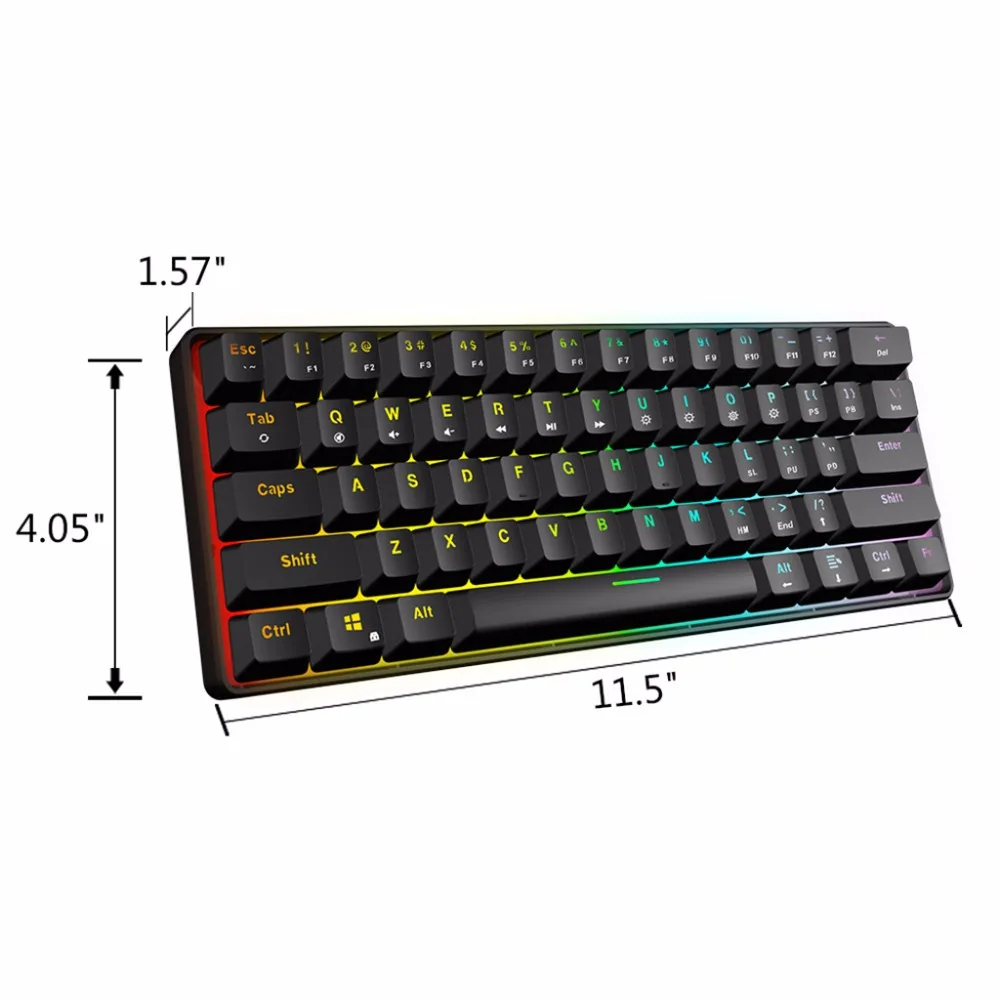 SK61 ключ Gateron переключатели мини игровая клавиатура USB Проводная RGB светодиодный