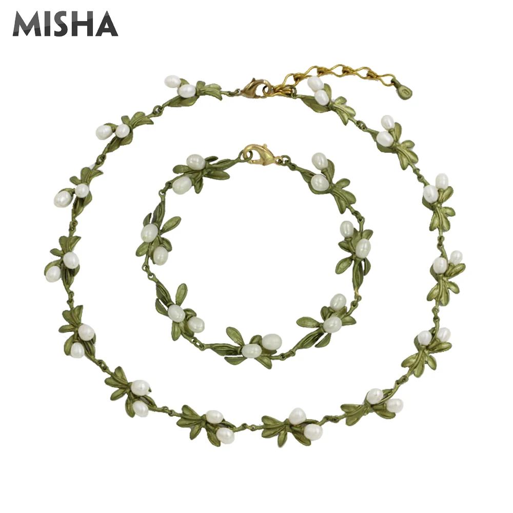 MISHA Новые Ювелирные наборы Жемчужное ожерелье и браслет для женщин высокое