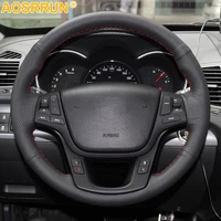 aosrrun black leather hand stitched car steering wheel cover for kia sorento 2009 2014 2012 2013 2010 2011 car accessories