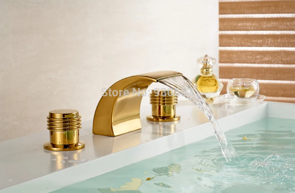 Центральный набор для ванны золотой кран с креплением на палубе двойной ручкой