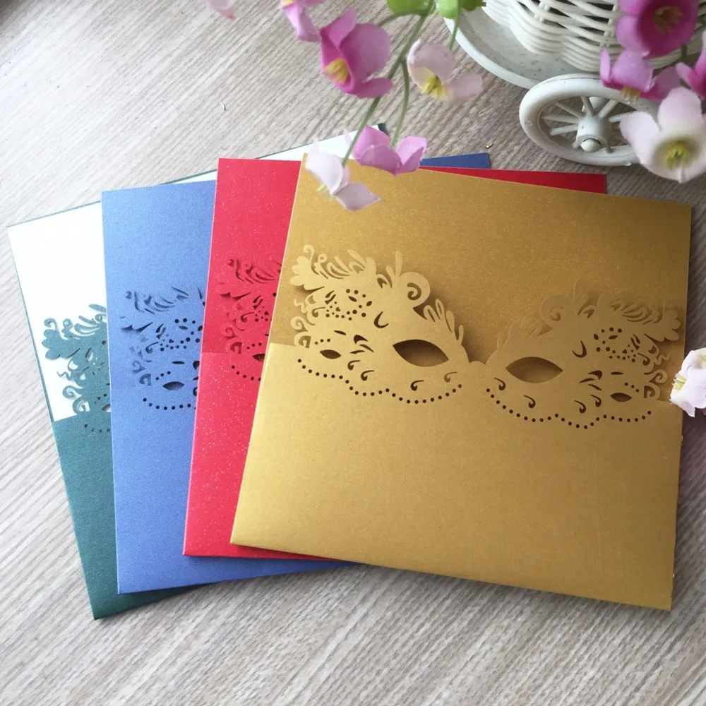 

100Pcs/Lot Mask Pattern Carnival Theme Invitation Card Laser Cut Wedding Invitation Card Greeting Card
