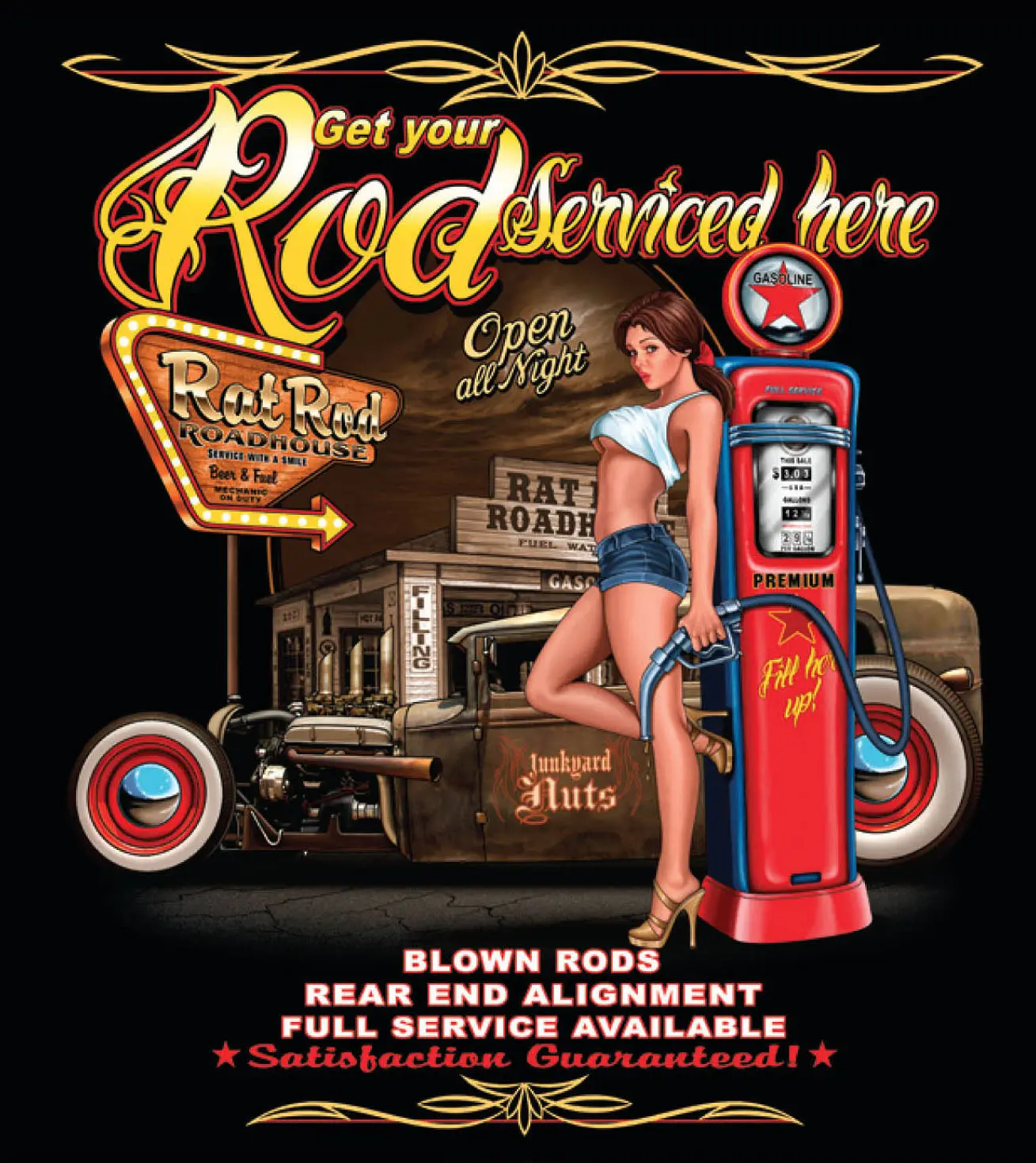 Футболка мужская с круглым вырезом тенниска принтом Motor Freak Rockabilly Hot Rod Service