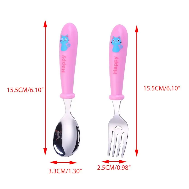 

Children Cartoon Tableware 304 Stainless Steel Cat Smiley Face Pattern Kindergarten Baby Cute Fork Spoon for Boys Girls
