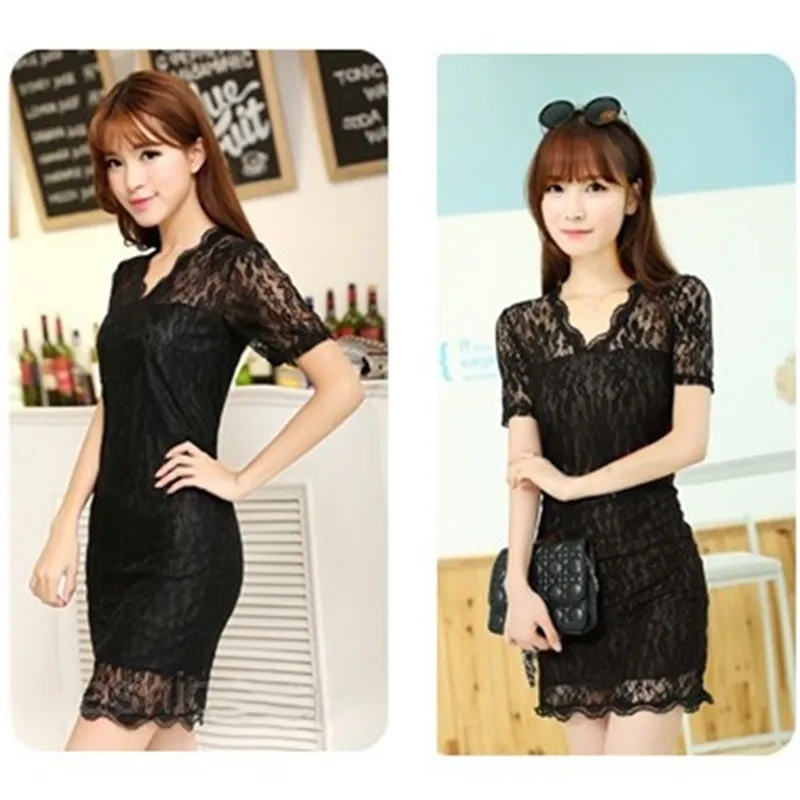 2017 Hot Lace Dress Summer Black Deep V-neck Women Stretch Party Slim Bodycon Shealth Dresses Vestidos Crochet Elegant Wear | Женская