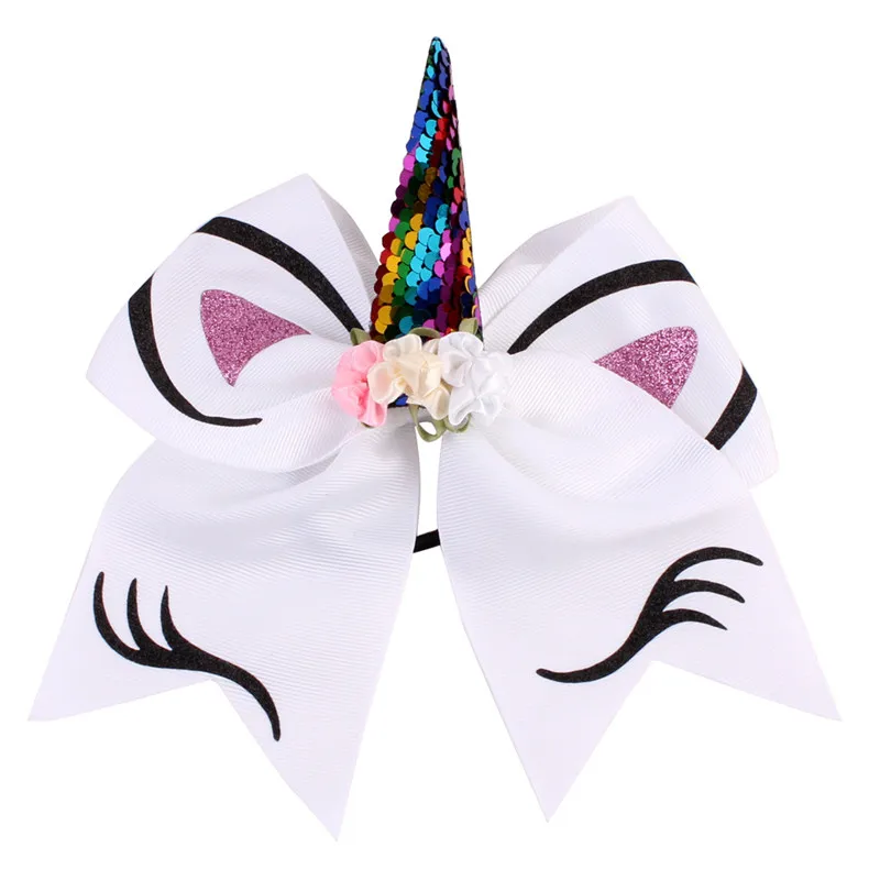 Hot Sale Ribbon Bow Unicorn Print Colorful Kids Party Fashion Hairbows Ring |