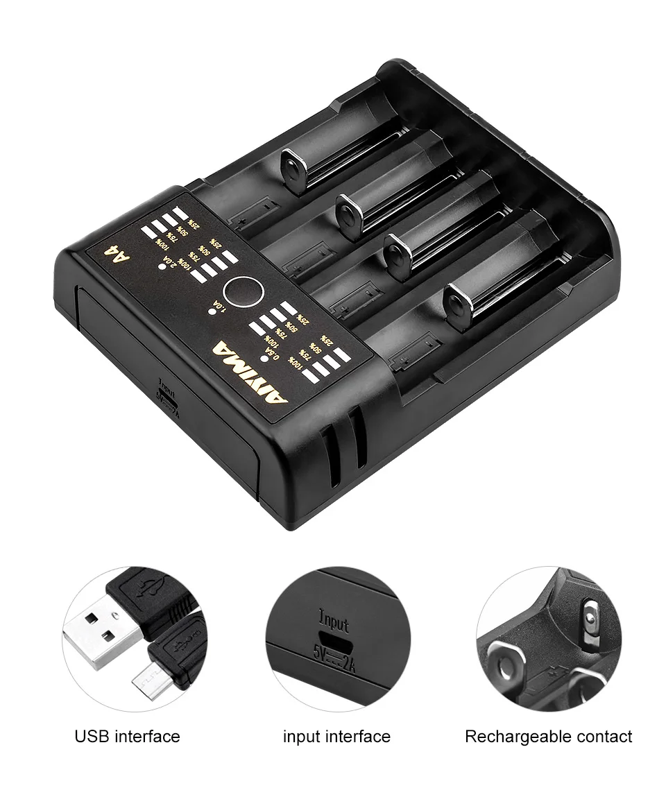 AIYIMA Универсальное зарядное устройство 18650 4 слота AA AAA Li ion USB 21700 интеллектуальная