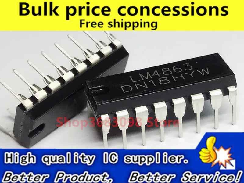 

Free Shipping 50PCS/lots LM4863 LM4863D LM4863N dip-16 dual channel audio power amplifier chip