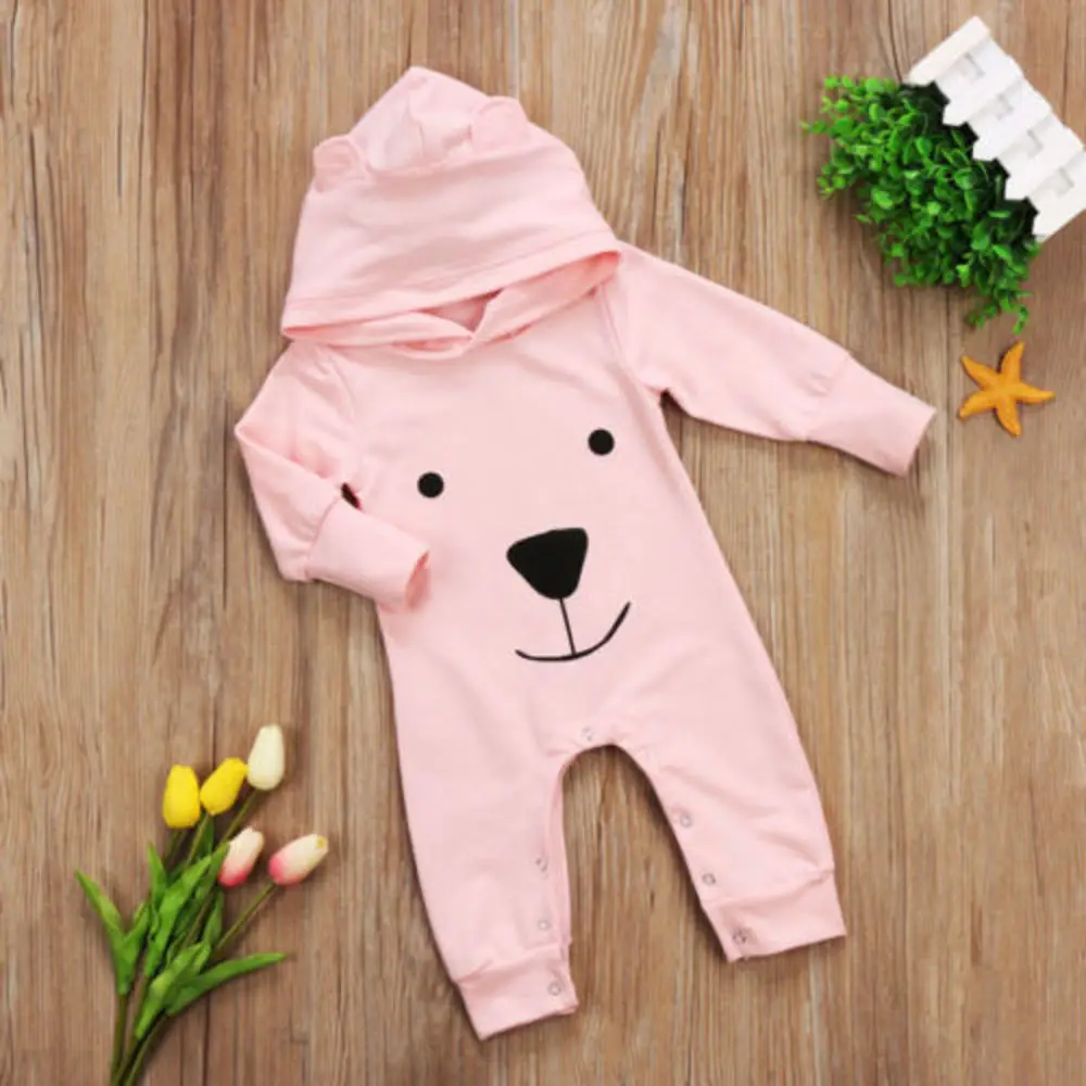Милая Одежда для новорожденных мальчиков и девочек комбинезон с капюшоном