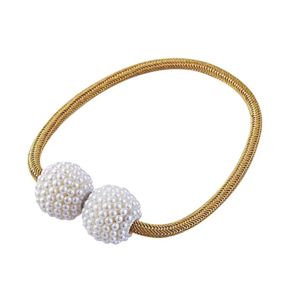 Gold 2pcs Curtain Tieback Rope Hooks Decoration Magnetic Pearl Ball Curtain Tiebacks Tie Backs Holdbacks Buckle Clips Accessory - Цвет: Gold