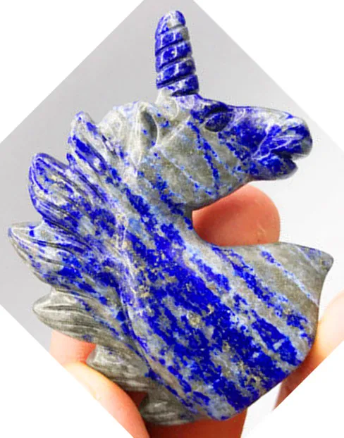 Natural Lapis Quartz Crystal Unicorn Carving Horse head Skull Figurine | Дом и сад