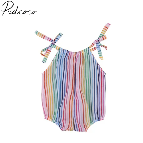 Pudcoco/Летний пуловер без рукавов Модный милый полосатый комбинезон в радужную