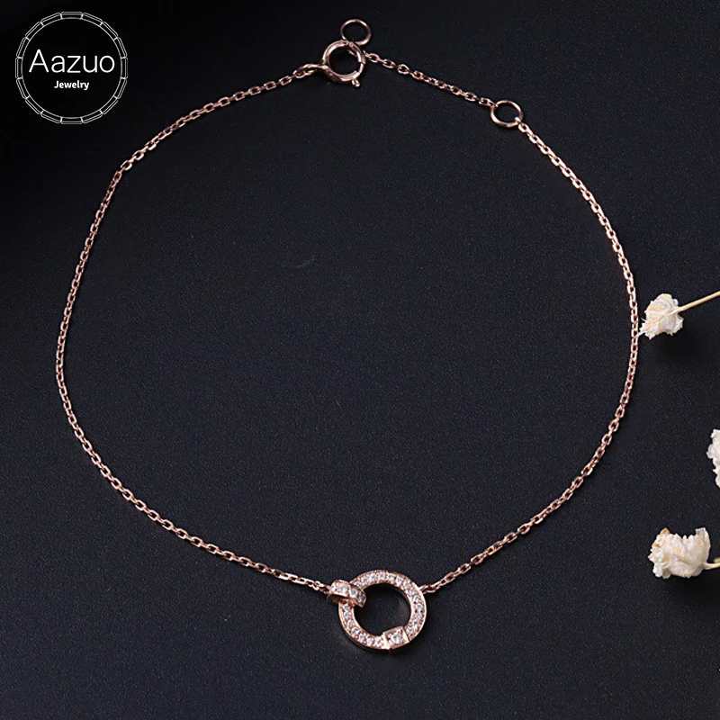 

Aazuo 18K Rose Gold Real Diamond IJ SI Au750 Round Bracelet gifted for Women Valentine's Day Gift Chain