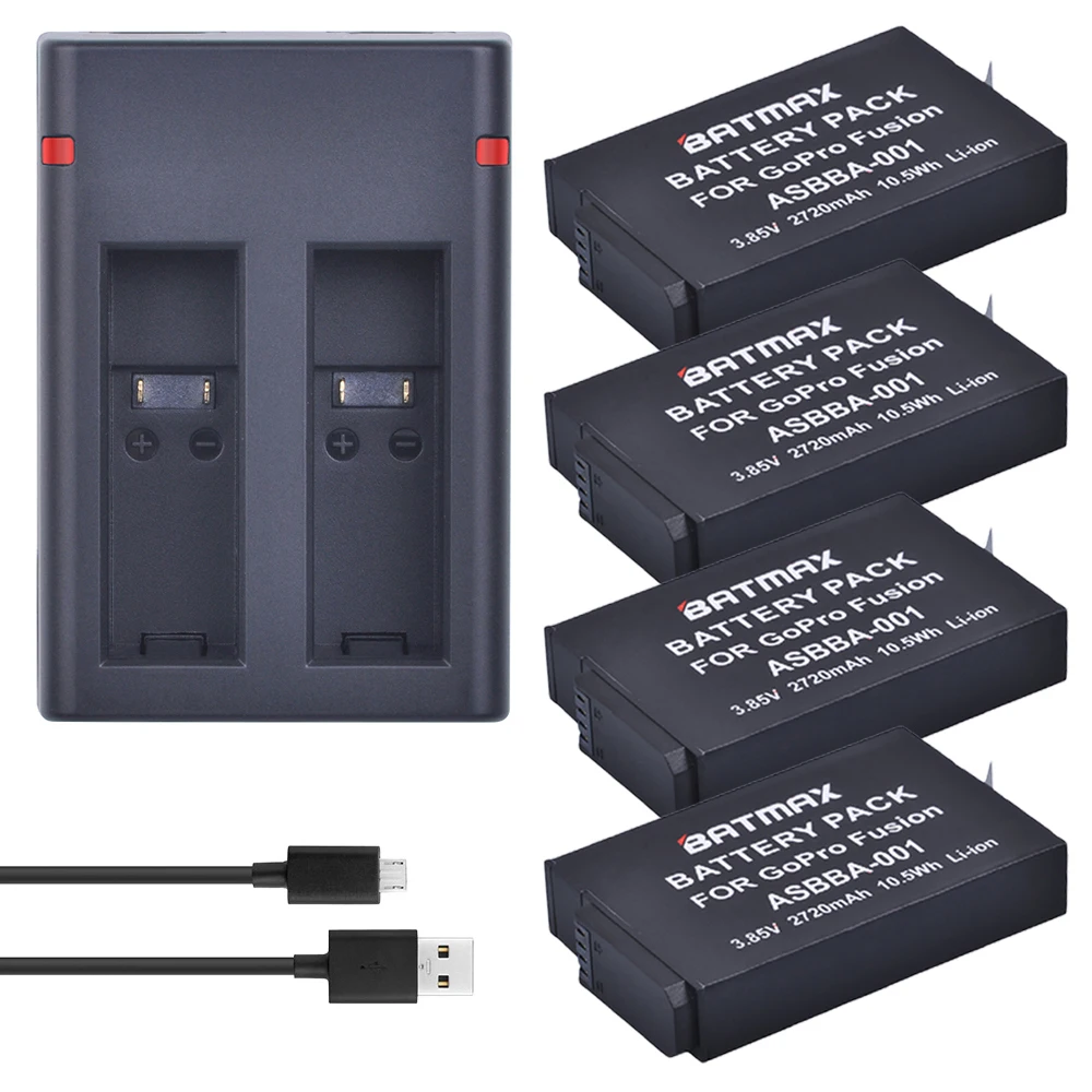 4 шт., аккумуляторы 3,85 В 2720 мАч + зарядное устройство с двумя USB-портами типа C для Gopro