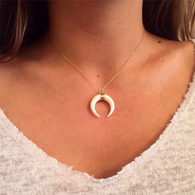 ROMAD кулон в виде бычьего рога и ожерелье для женщин черная белая луна Женская