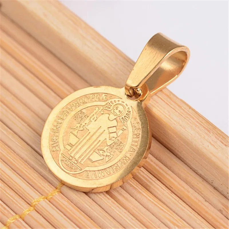 Golden 50 шт плоские круглые с Сан Бенито& слова ожерелья с подвесками для нержавеющей стали золотые подвески 14x12x1,2 мм F60 - Окраска металла: Golden