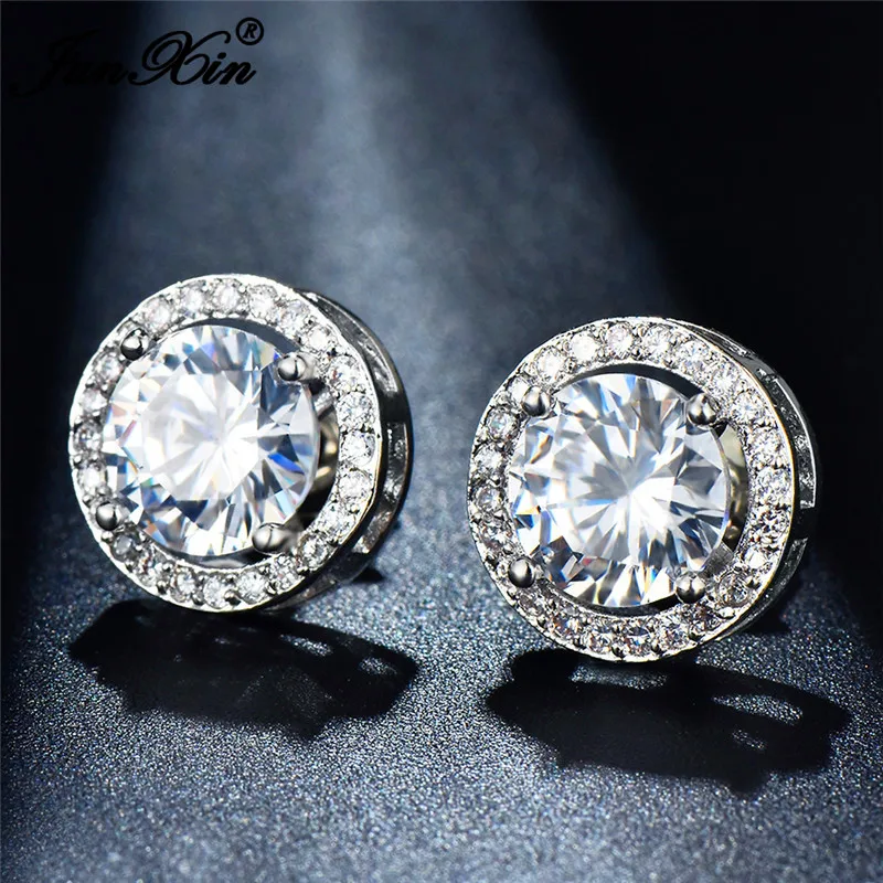 Роскошные женские серьги гвоздики с кристаллами и цирконием простой серебристый