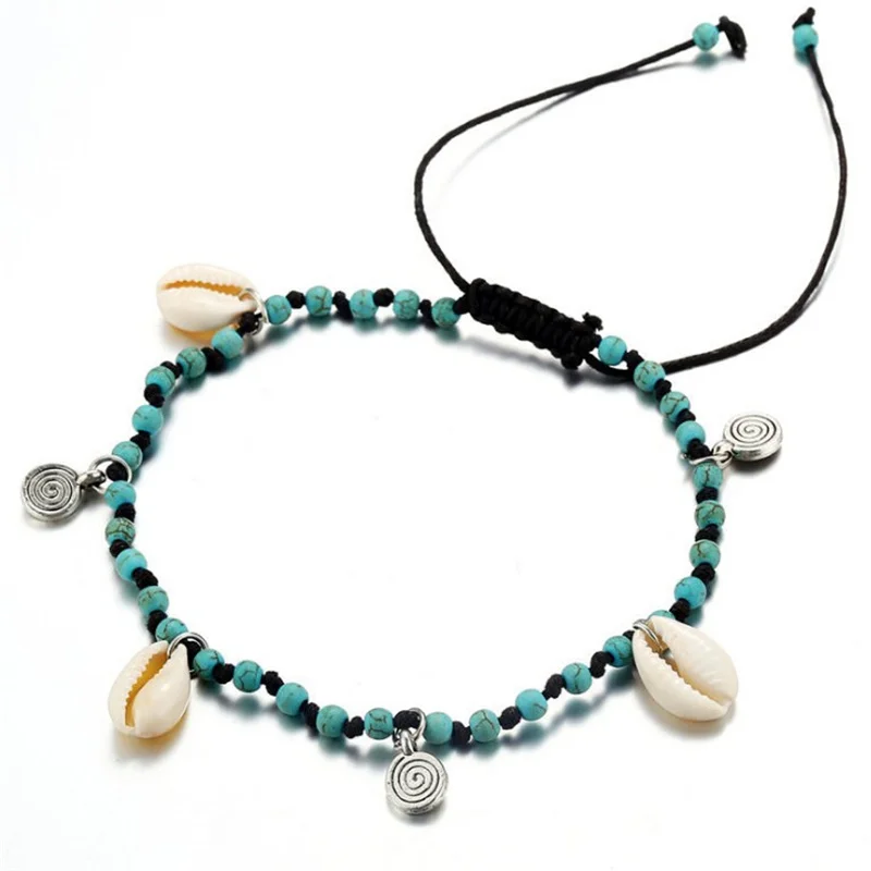 Женский винтажный браслет в богемном стиле с бусинами виде ракушек цепочка на