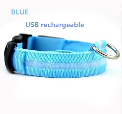 blue USB recharge Нейлон светодиодный Pet собачий ошейник, для собаки поводок собаки Luminou флуоресцентный воротник Перро мигающий на батарейках или USB Перезаряжаемые версия A01 - Цвет: blue USB recharge