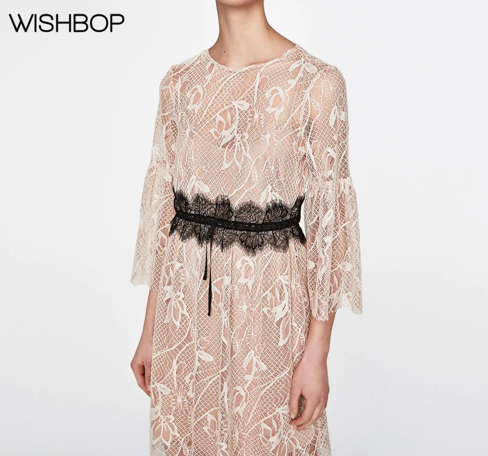 Модельное женское платье Wishbop летнее привлекательное длинное кружевное