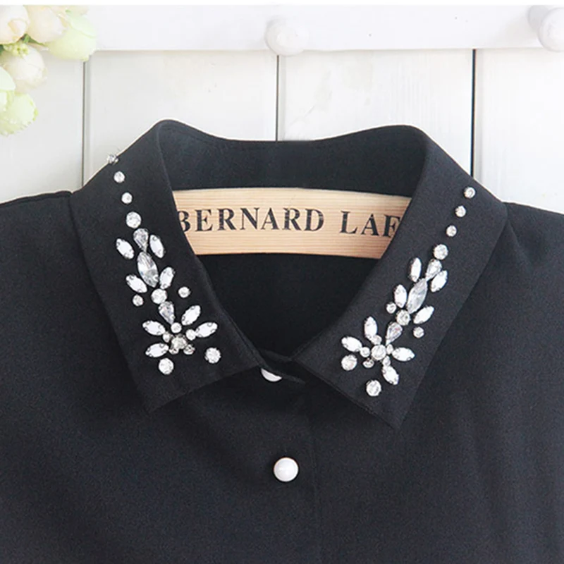 Vintage Half Shirt faux diamond Detachable collar Women Chic black white Fake Lapel Collar removable female Neck Decor |