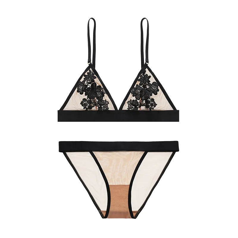 Французский телесный цветной бюстгальтер тонкий кружевной растворимый Вышивка