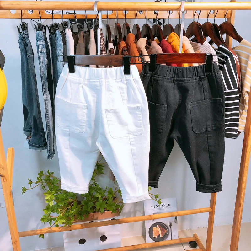 Детские джинсы для мальчиков на весну 2019 повседневные джинсовые брюки черного и