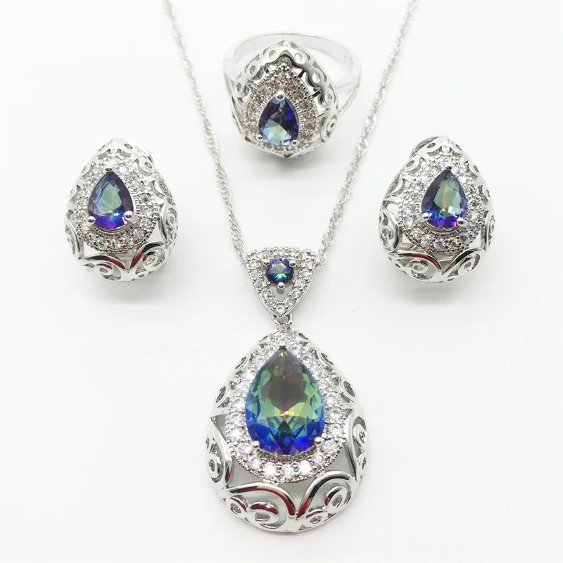 Комплект из колье серёг и кольца серебра 925 пробы|jewelry sets earrings|colorful jewelry setsjewelry |