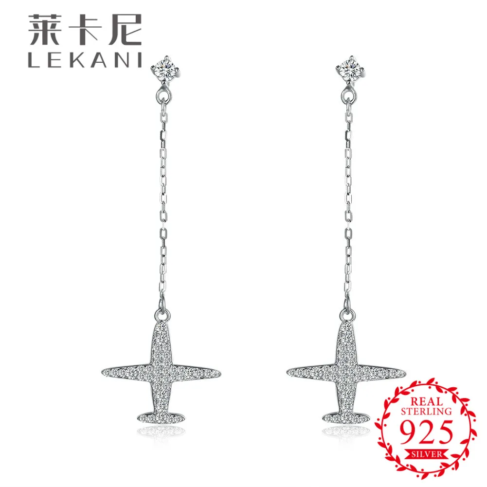 LEKANI кристаллами от Swarovski 925 Серебро длинные висячие серьги самолет формы