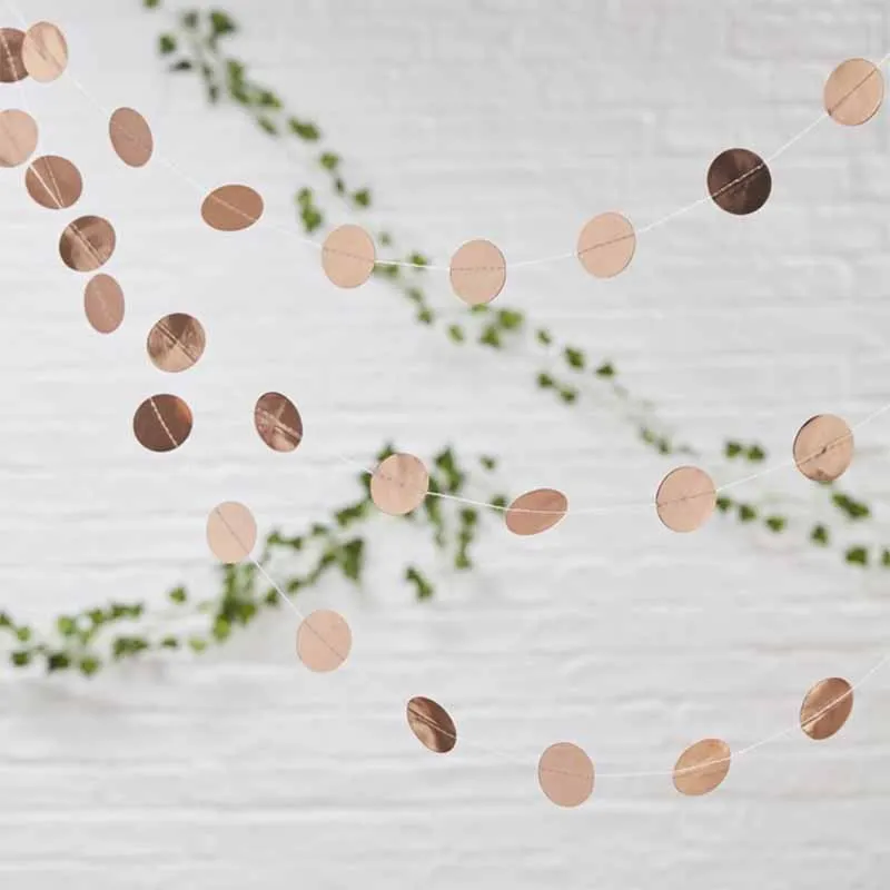 2.8m Rose Gold Round Hanging Banner Metallic Shimmer Foil Star Garland Wedding Birthday Bridal Shower Festive Party Decoration | Дом и сад