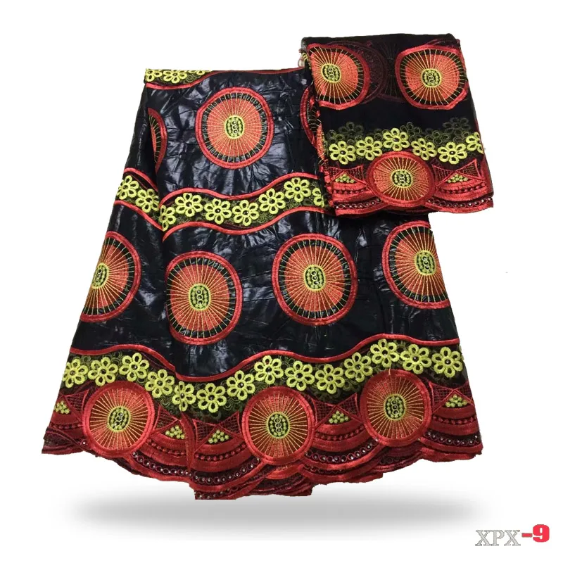 

2018 New Design Circular pattern India Bazin Riche Getzner Lace Fabric with 5 +2 Yards Embroidered Bazan Lace Fabric B180919