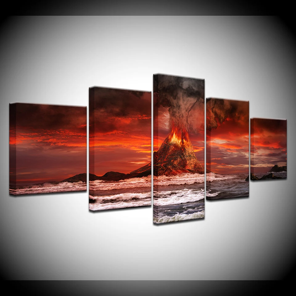 

Canvas Painting Natural landscape volcanic eruptions 5 Pieces Wall Art Painting Modular Wallpapers Poster Print Home Decor