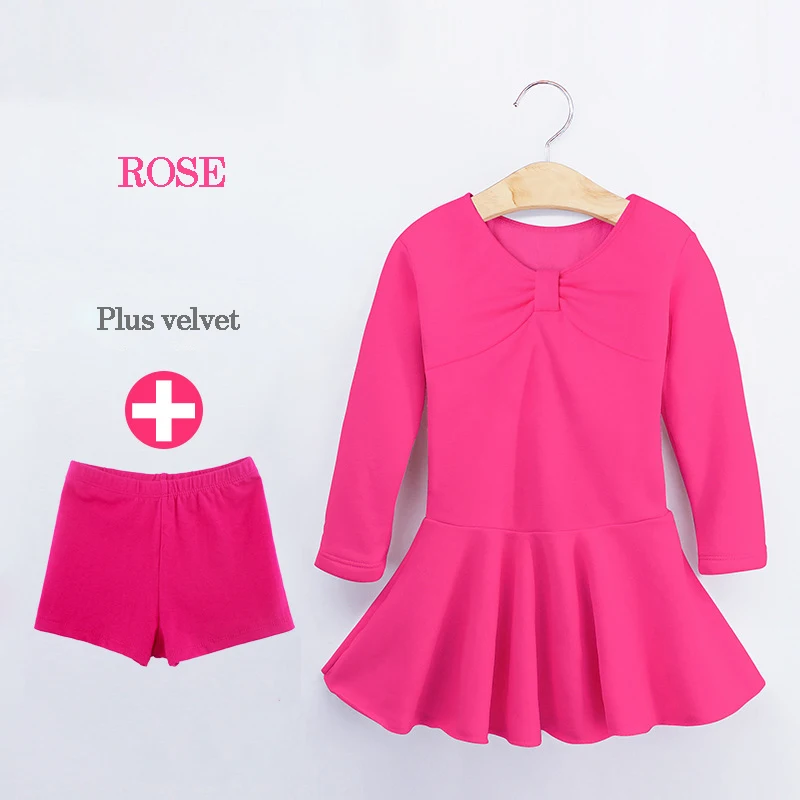 Rose with shorts Новая детская Одежда для танцев, Вельветовая утепленная балетная юбка, Одежда для танцев для девочек, детское балетное платье с длинными рукавами - Цвет: Rose with shorts