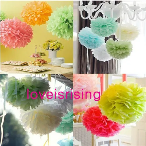 Free Shipping--10"(25cm) 50pcs Red Tissue Paper Pom Poms Flower Ball Baby Shower Favor Party Decor-Mixed 20 Colors uPick | Дом и сад
