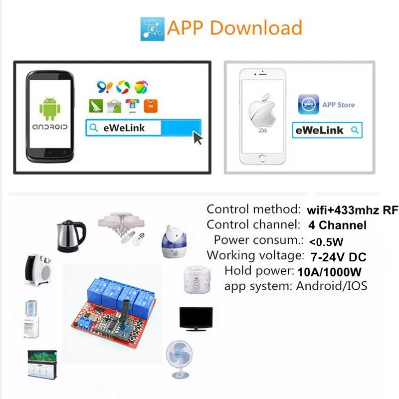 7 В 9V 12V 24 DC 4CH удаленного Управление выключатель света WI FI сети реле прерыватель РФ