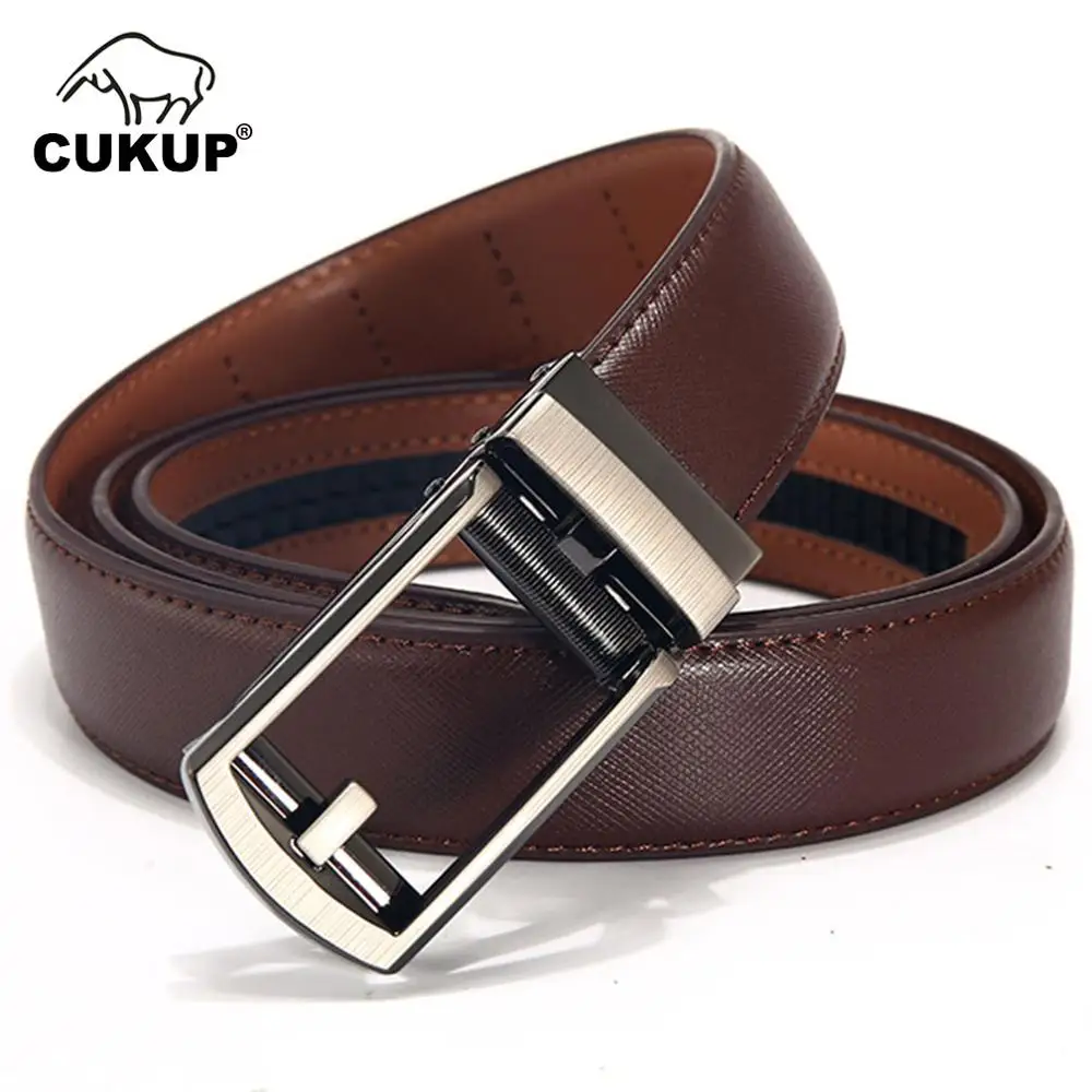 CUKUP 2022 New Design High Quality Cow Genuine Leather Novelty Hollowed Automatic Belt for Men Buckle Cowhide Pants Jeans NCK667