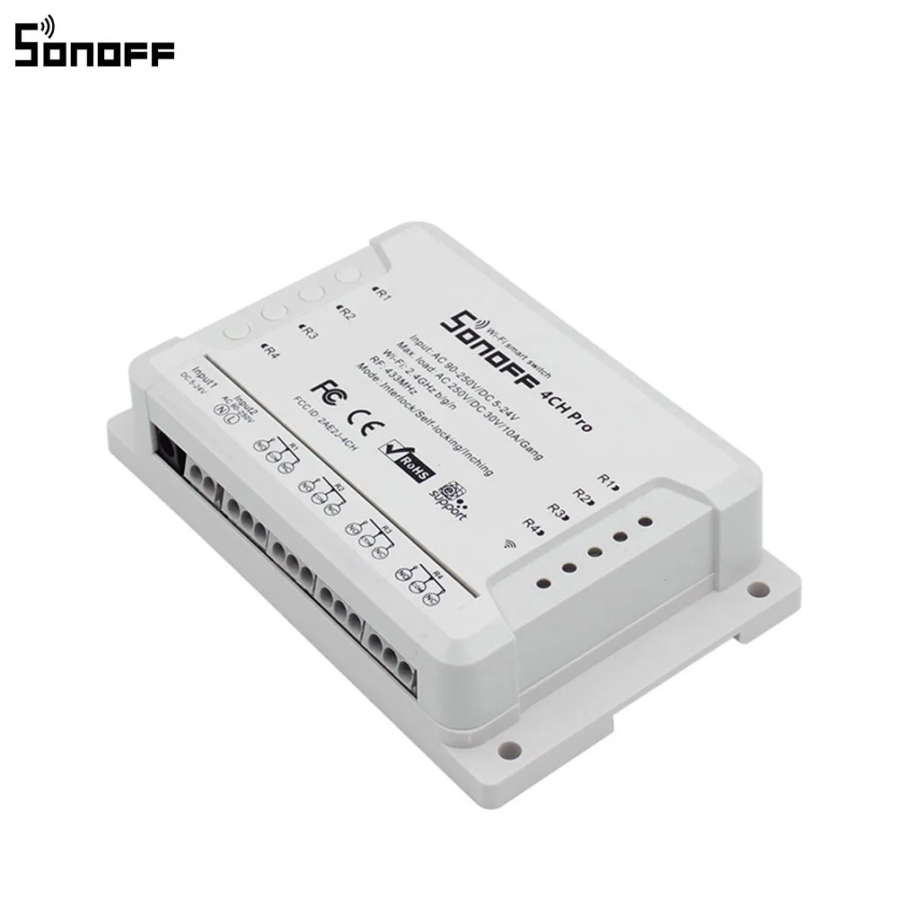 Интеллектуальный выключатель света Sonoff 4CH Pro R2 Смарт Wi-Fi выключатель света 4 Gang 3 режима работы толчковой самоблокирующиеся RF/переключатель Wi-Fi работает с Amazon Alexa