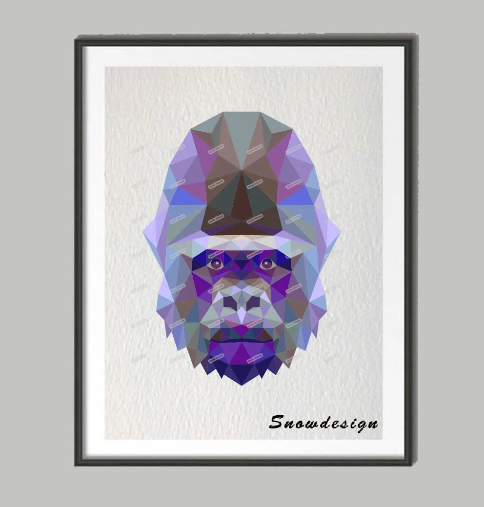 Низкая поли Геометрическая Коралловая шимпанзе Холст Картина настенное