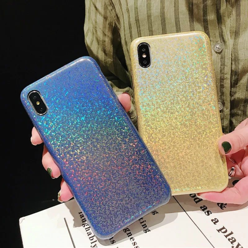 Роскошный дизайнерский блестящее стекло с голограммой чехол для iPhone X XS MAX XR 8 7 Plus 6