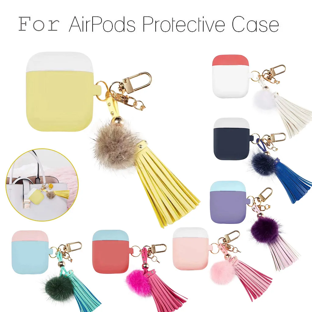 Милый силиконовый чехол с помпоном bluetooth-гарнитура для беспроводных Airpods 2