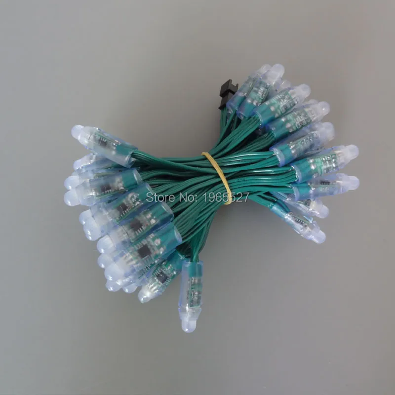 

50pcs/string 12V 12mm WS2811 LED Pixel Light,Digital LED Module RGB String Chrismas Lights;all GREEN wire(20AWG),Waterproof IP68