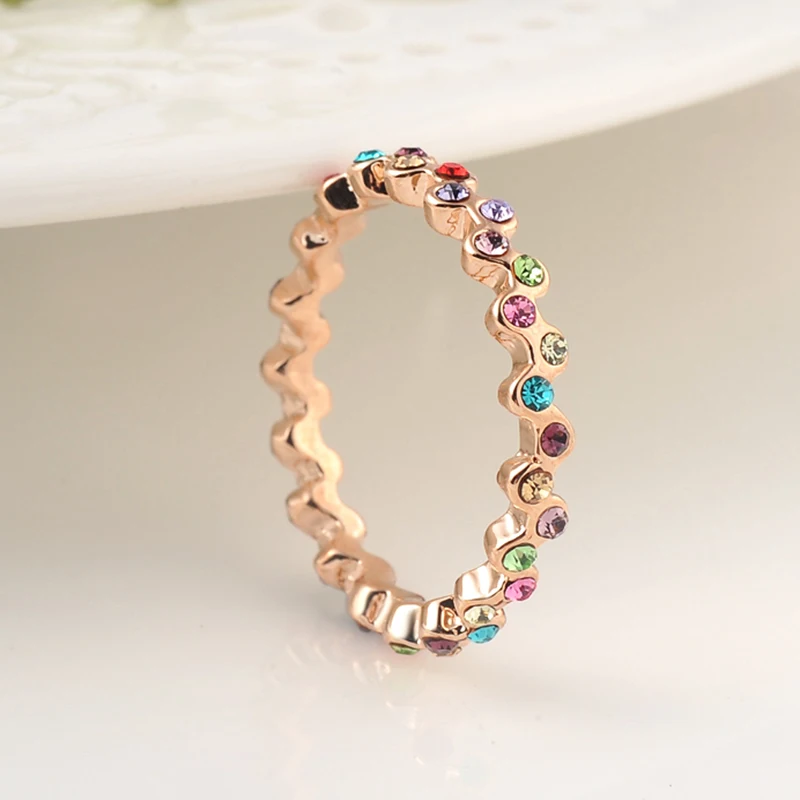 Женское Винтажное кольцо GS цветные стразы 7 цветов Радужный камень сверкающие