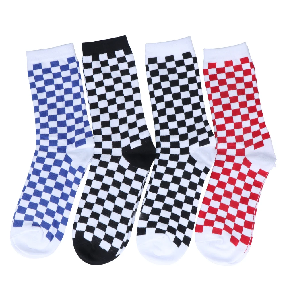 Носки мужские клетчатые в Корейском стиле Харадзюку полосатые квадратные черные
