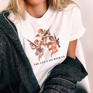 Женская рубашка Харадзюку с принтом ангелов, с коротким рукавом