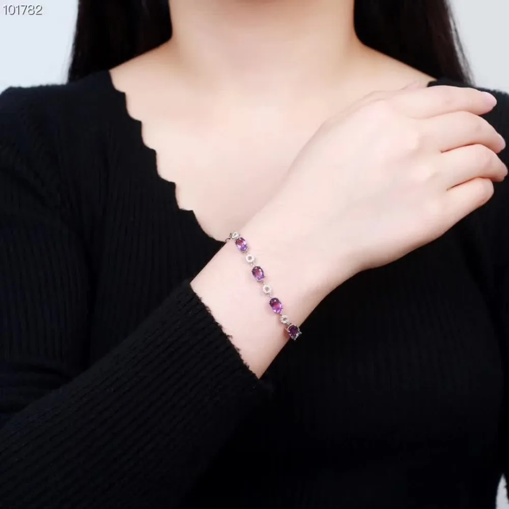 

gem jewelry manufacturer trendy 925 sterling silver natural purple crystal amethyst adjustable charm chain bracelet women