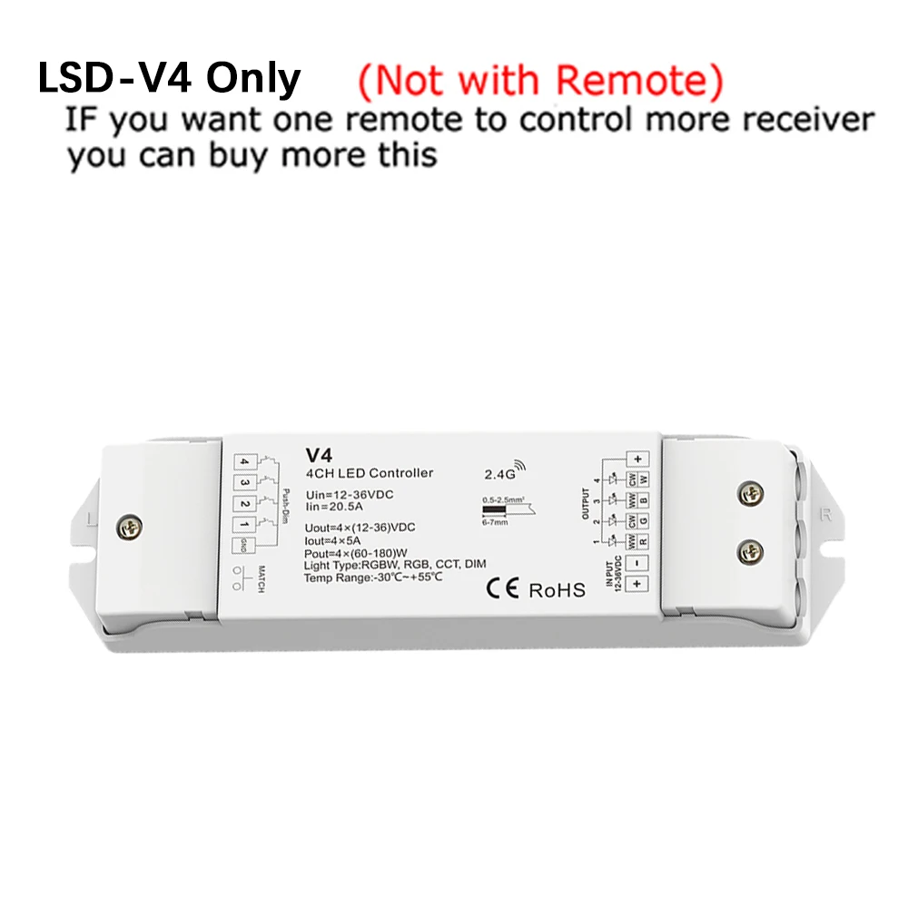 LSD-V4 Only Светодиодная лента RGBW/RGB/ССТ/затемнением+ 2,4G Беспроводной РЧ пульт дистанционного управления 4 канала светодиодный RF контроллер для RGB/RGBW Светодиодные ленты светильник - Цвет: LSD-V4 Only