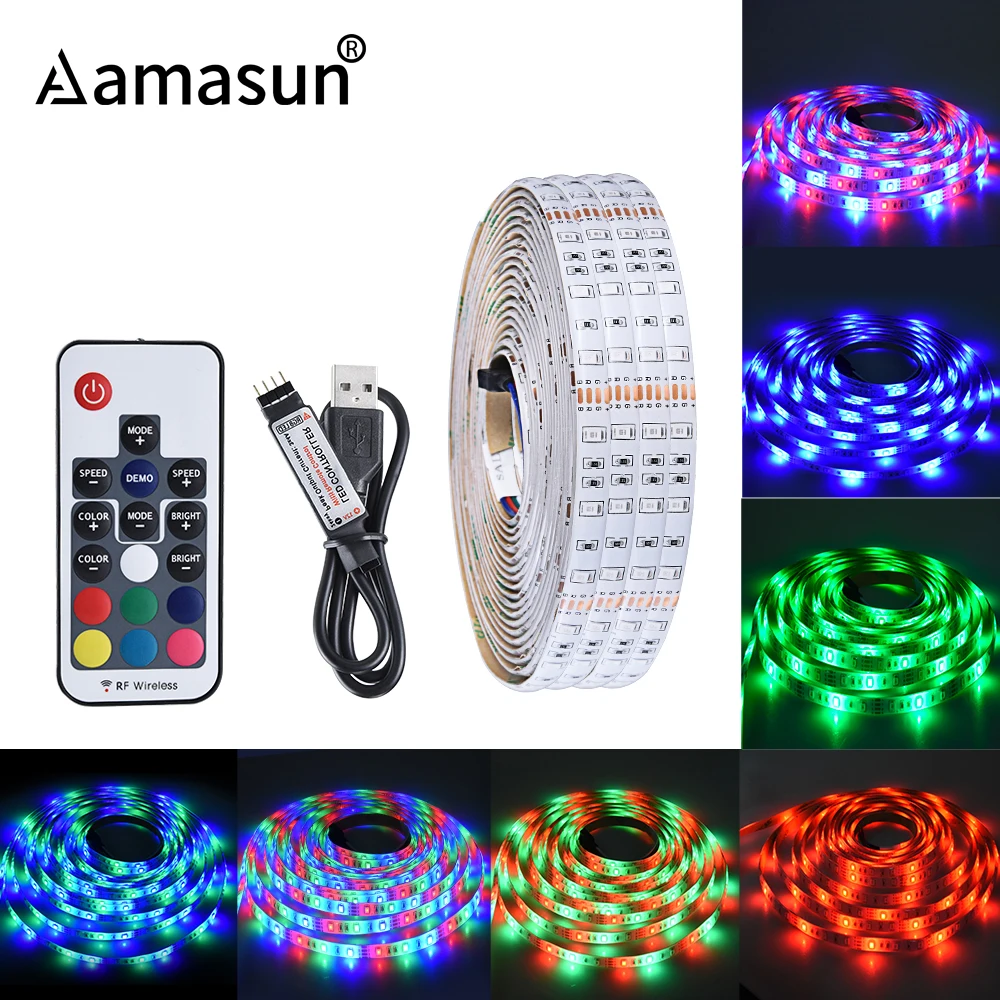 USB Светодиодная лента светильник для ТВ фоновый ing SMD2835 RGB DC 5 в 50 см 1 м 2 3 4 с RF ИК