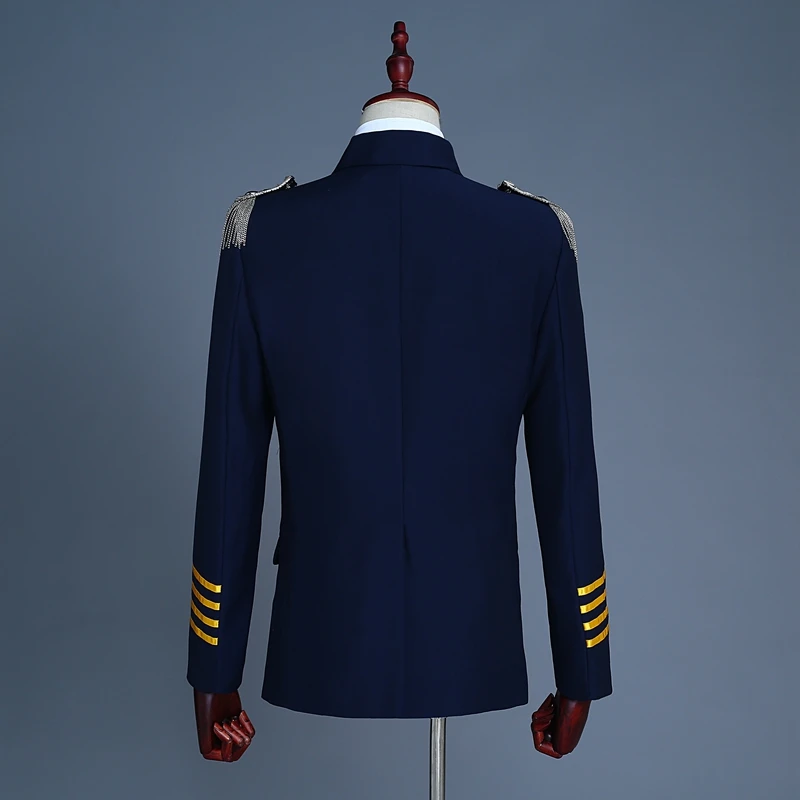 Double-breasted suit dress uniforms male captain fringed epaulets costumes presided DJ personality suits man | Мужская одежда